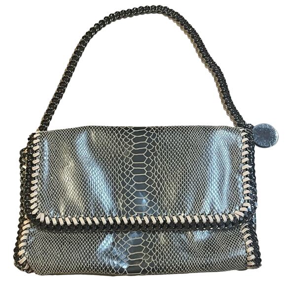 Stella McCartney Eco Python Embossed Falabella Fold Over Clutch Brown - Picture 1 of 14